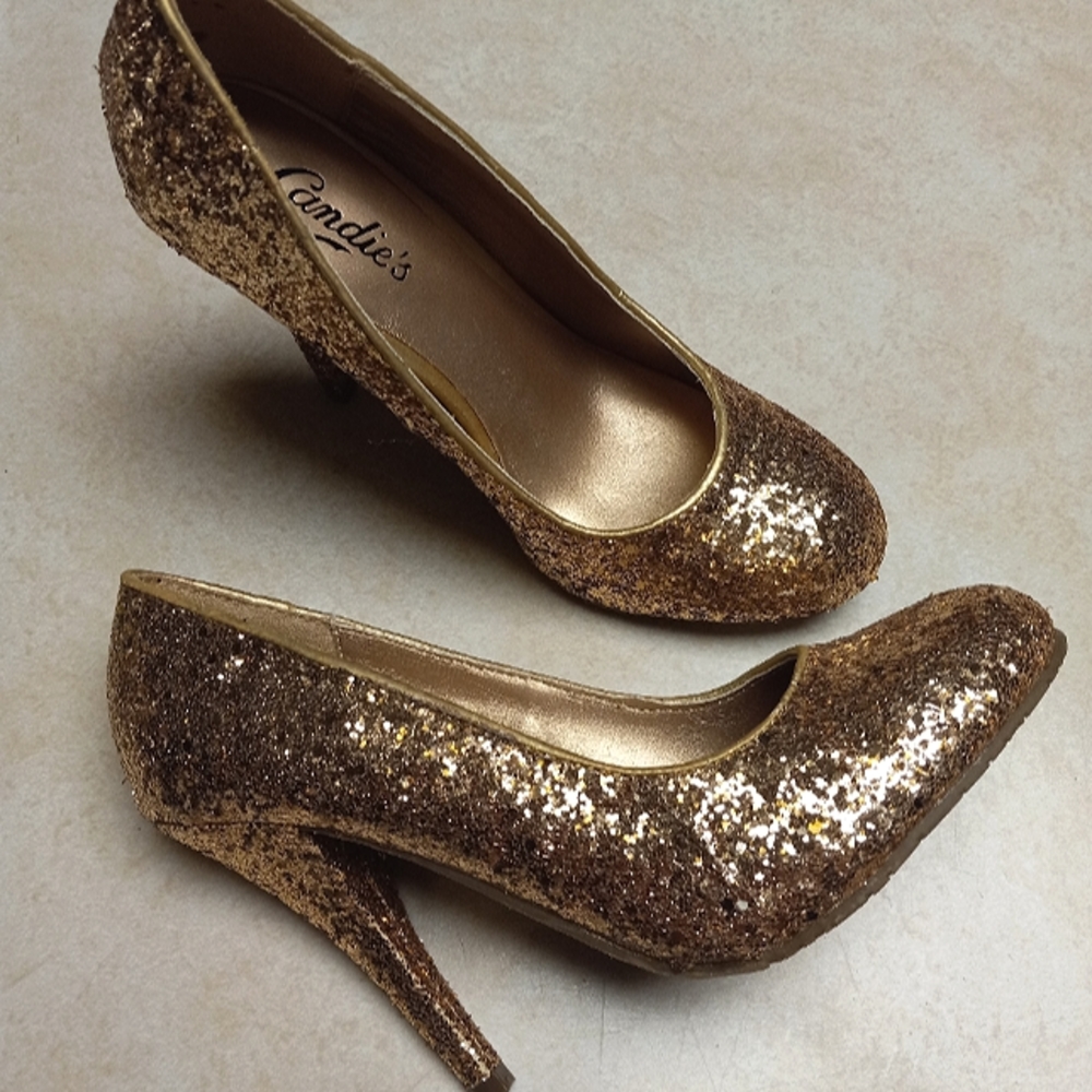 Candies gold glitter heels